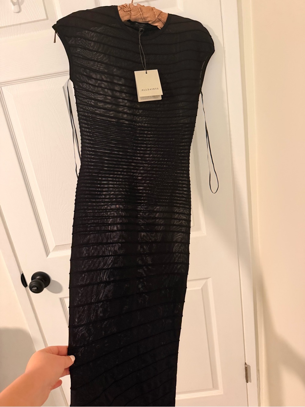 All Saints Black Mesh Cap-Sleeve Maxi - Picture 2 of 8